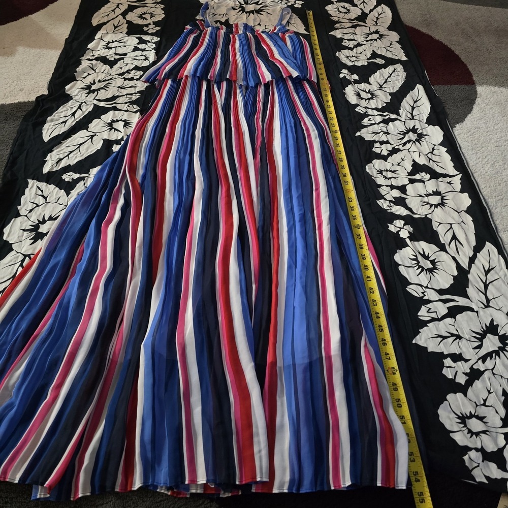 Lane Bryant‎ Maxi Dress Size 18/20 Pleated Striped Patriotic Blue Pink White...